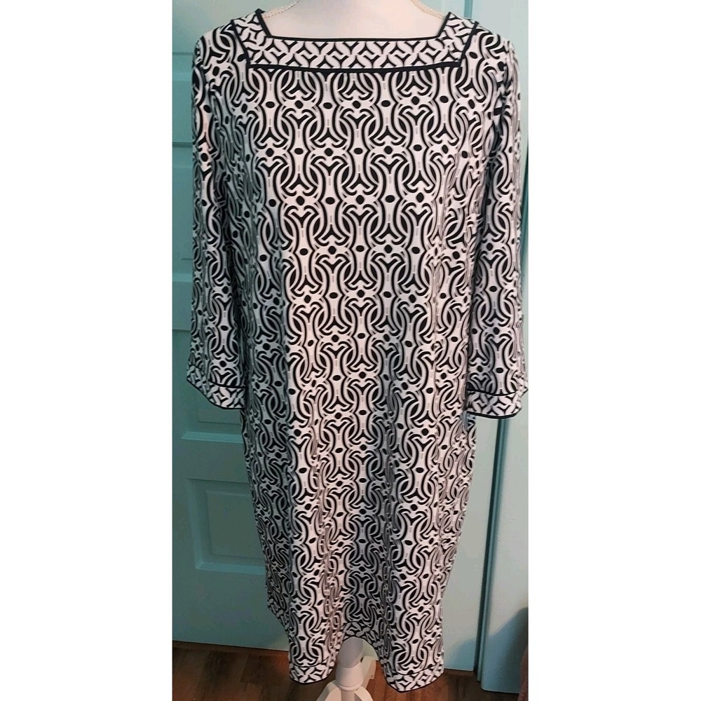 Talbots3/4 Sleeve Sheath Dress Nvy White Square Neck SZ XL Petite - Mint